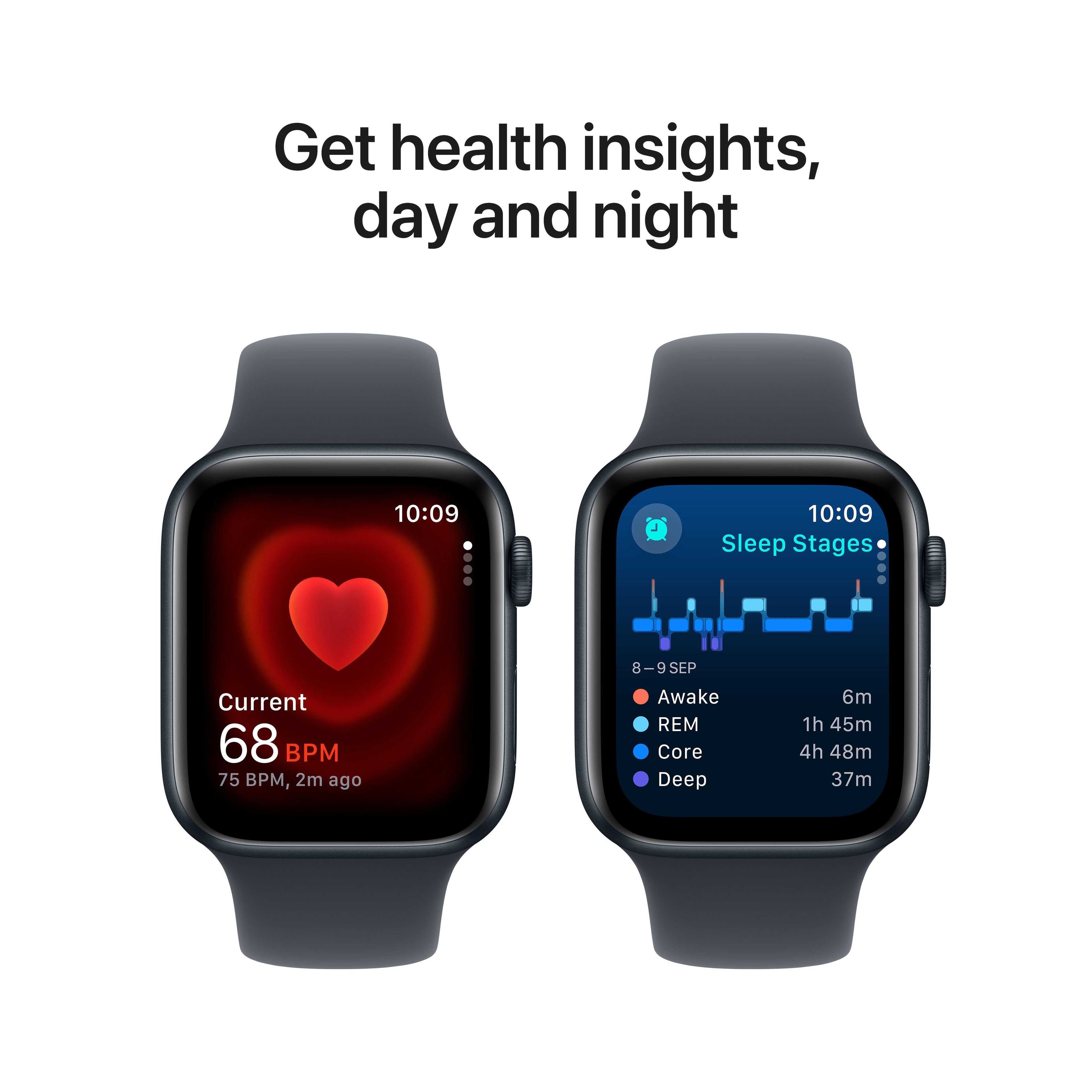 ساعة Apple Watch SE GPS مقاس 40 مم، هيكل من الألومنيوم منتصف الليل مع سوار رياضي منتصف الليل - مقاس صغير/متوسط