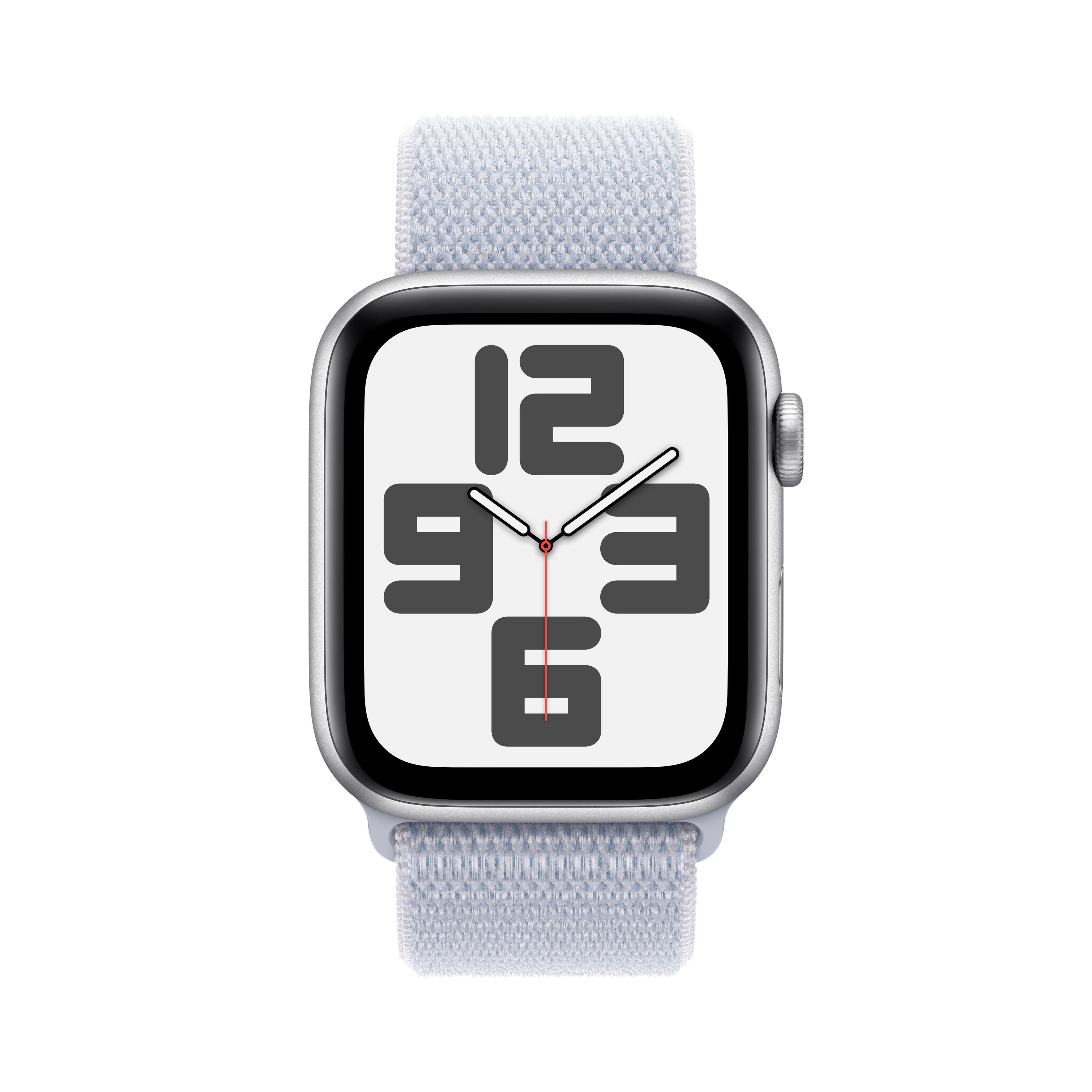 ساعة Apple Watch SE GPS مقاس 40 مم، هيكل من الألومنيوم الفضي مع حلقة رياضية زرقاء سحابية - مقاس واحد