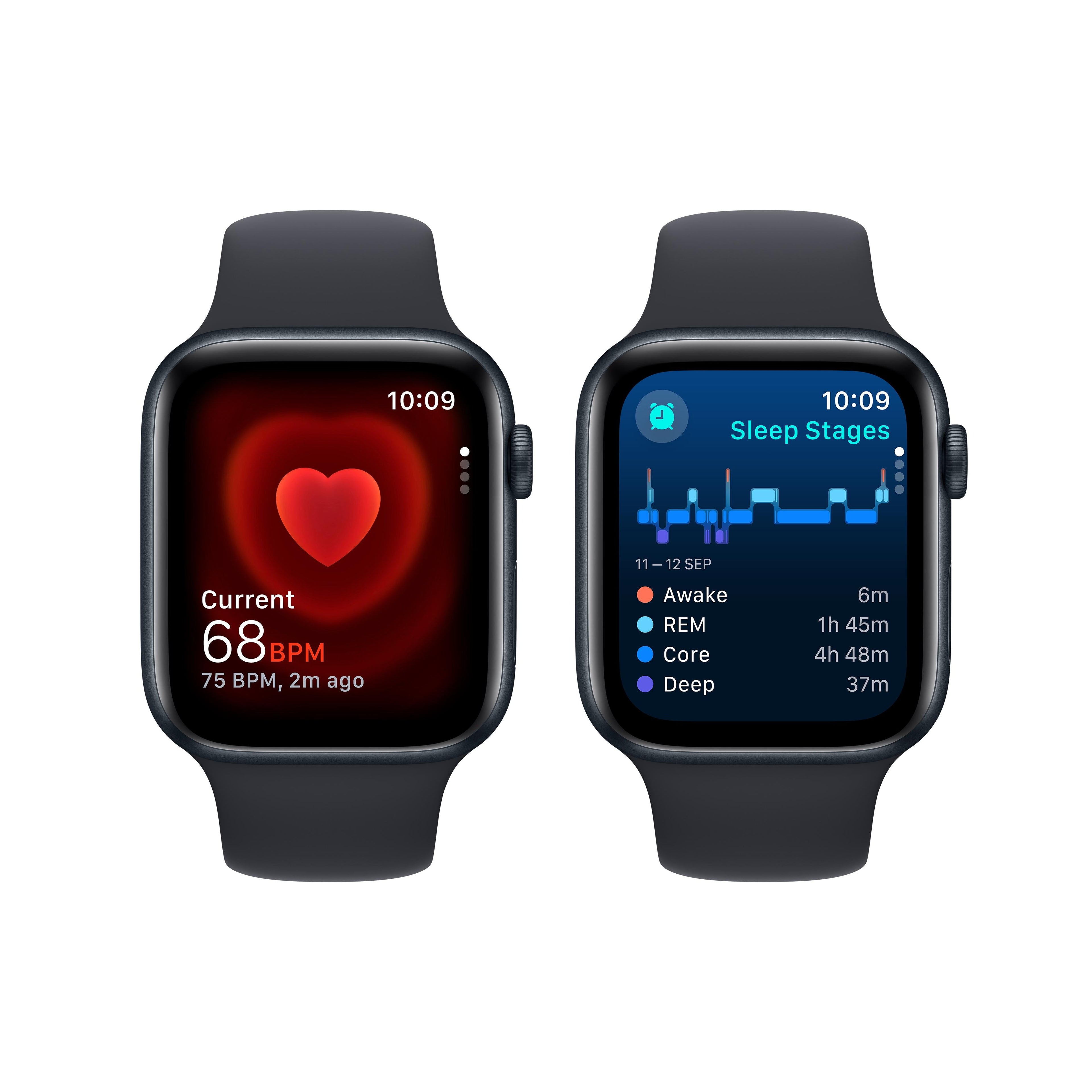 ساعة Apple Watch SE GPS مقاس 44 مم، هيكل من الألومنيوم منتصف الليل مع سوار رياضي منتصف الليل - مقاس متوسط/كبير