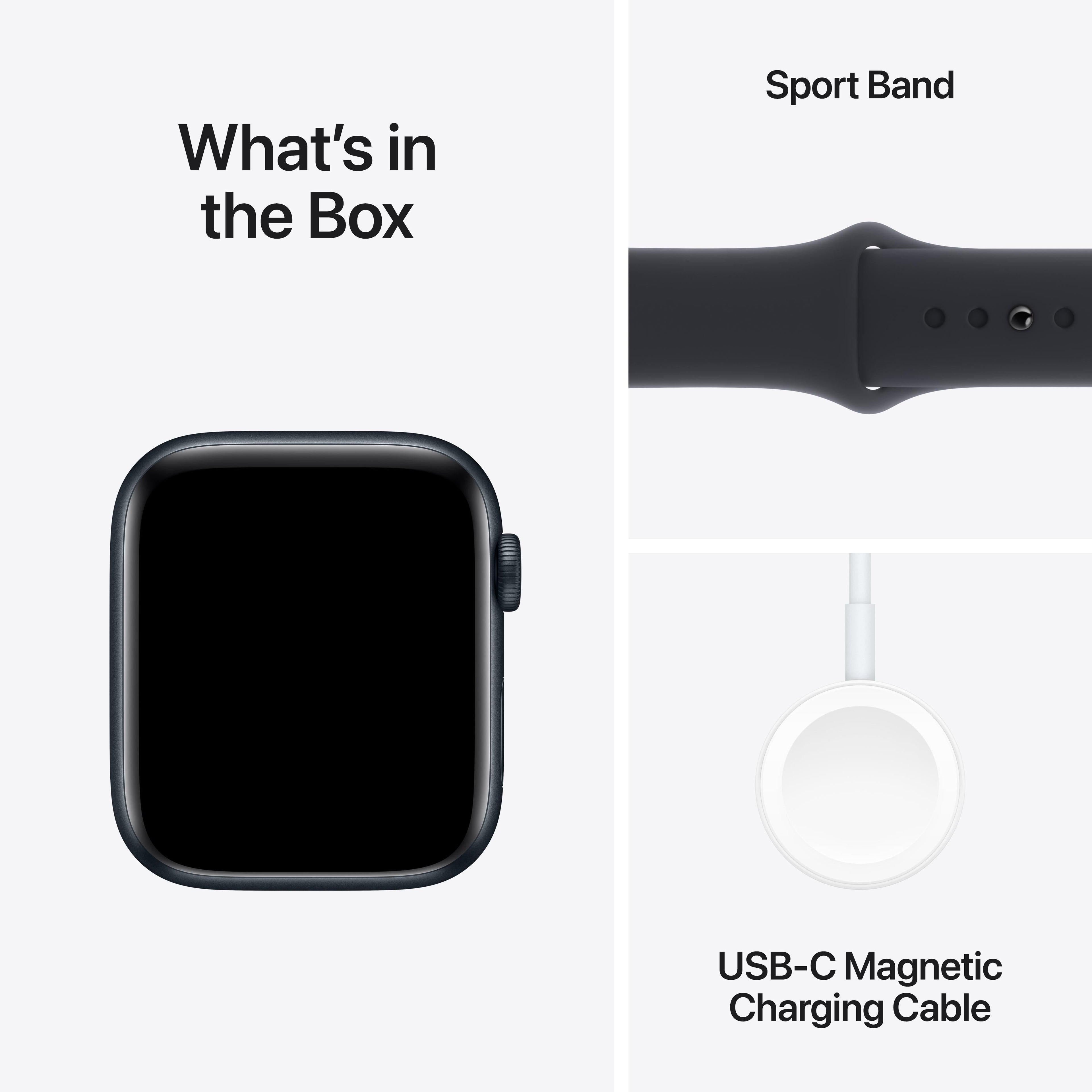 ساعة Apple Watch SE GPS مقاس 44 مم، هيكل من الألومنيوم منتصف الليل مع سوار رياضي منتصف الليل - مقاس متوسط/كبير