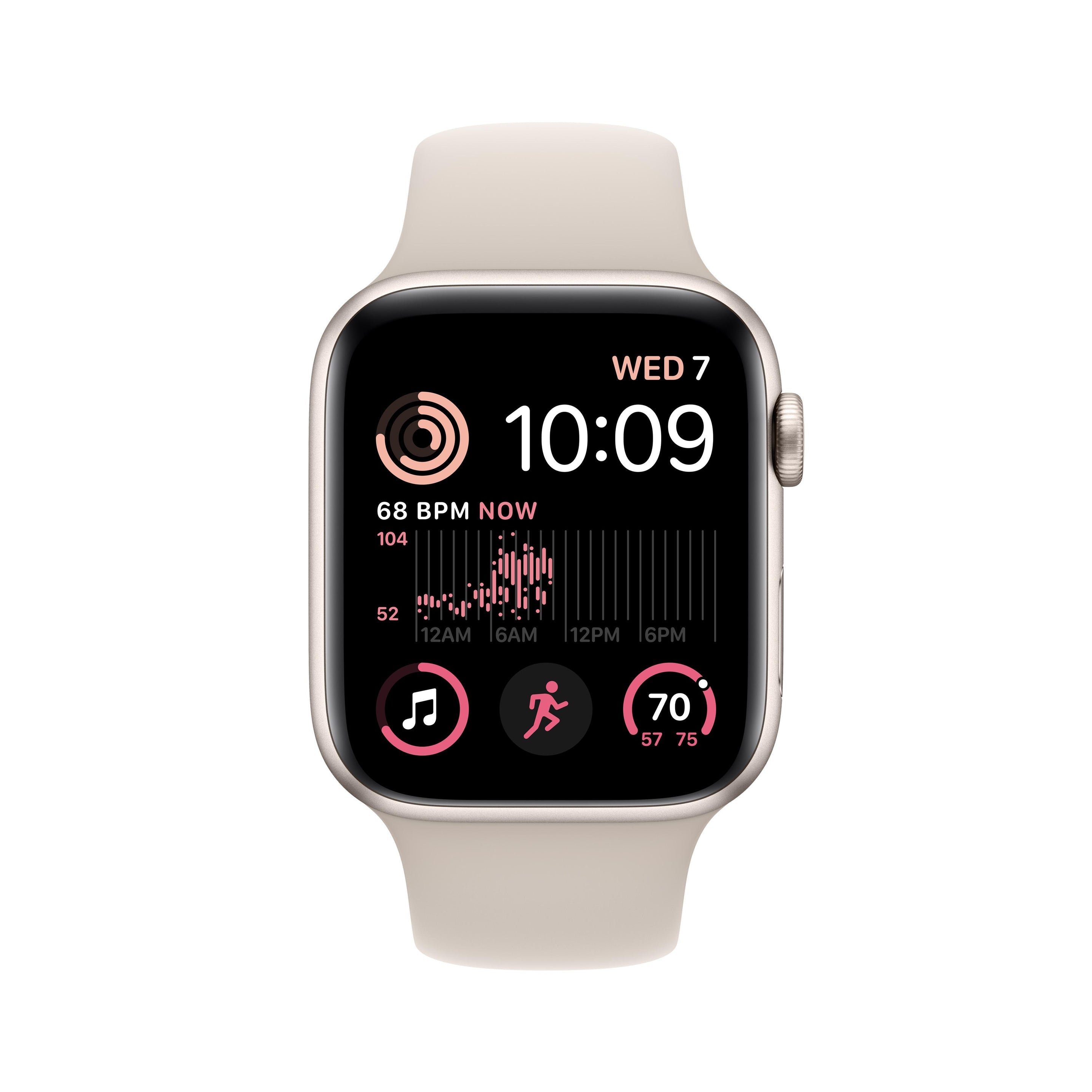 ساعة Apple Watch SE 2022 GPS مقاس 44 مم مع هيكل Starlight من الألومنيوم وسوار Starlight الرياضي 