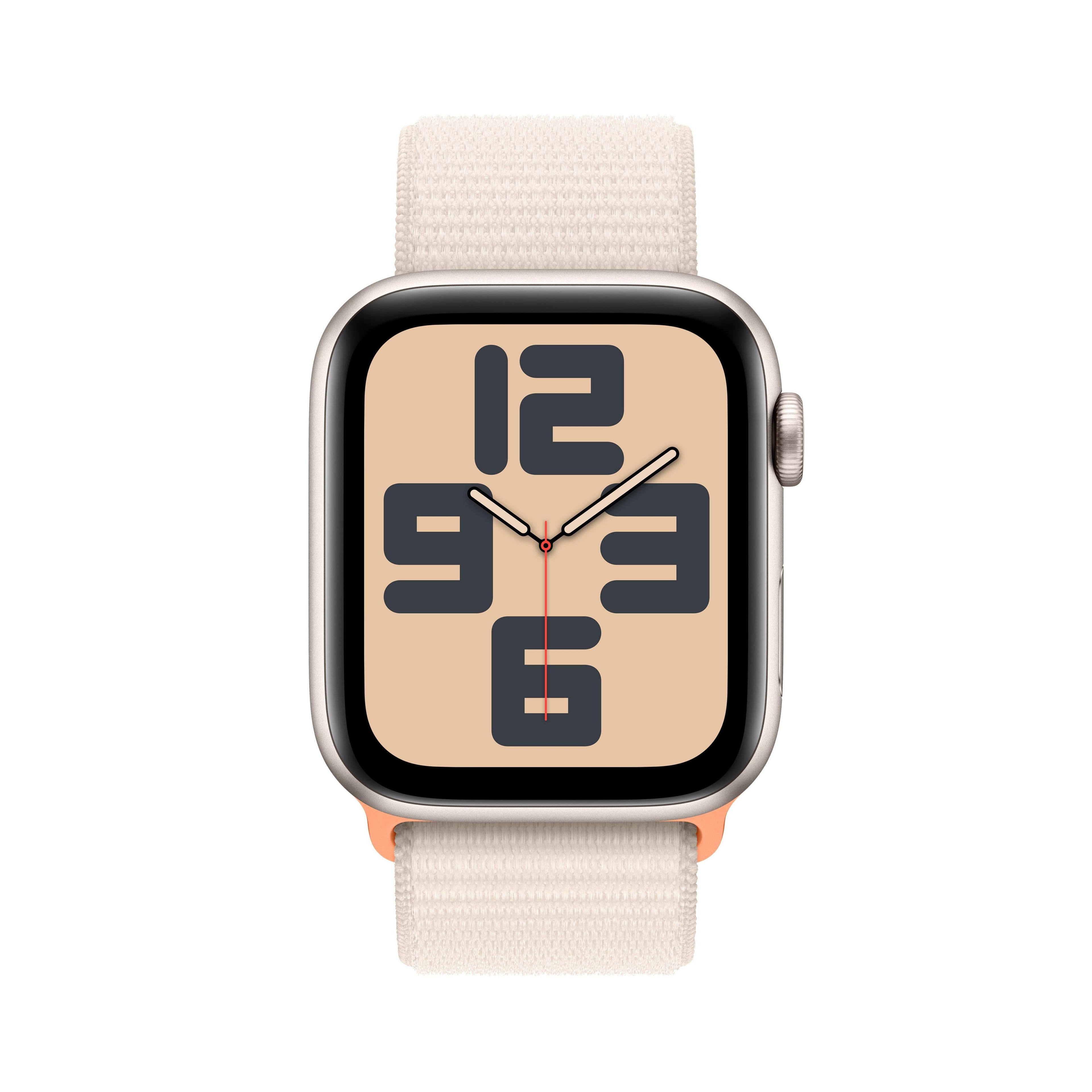 ساعة Apple Watch SE GPS + Cellular مقاس 44 مم مع هيكل Starlight من الألومنيوم وحزام Starlight الرياضي