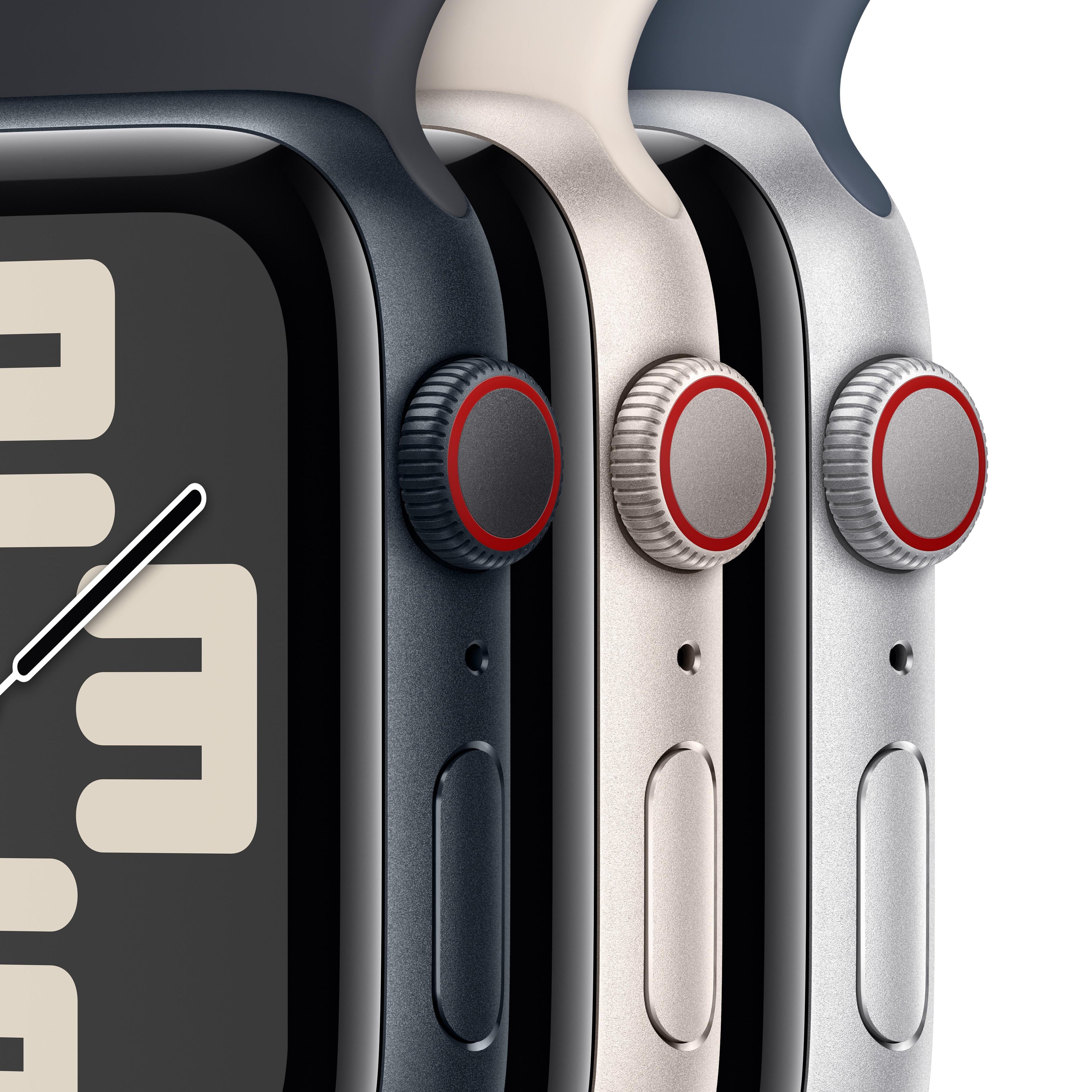 ساعة Apple Watch SE GPS + Cellular مقاس 44 مم مع هيكل Starlight من الألومنيوم وحزام Starlight الرياضي