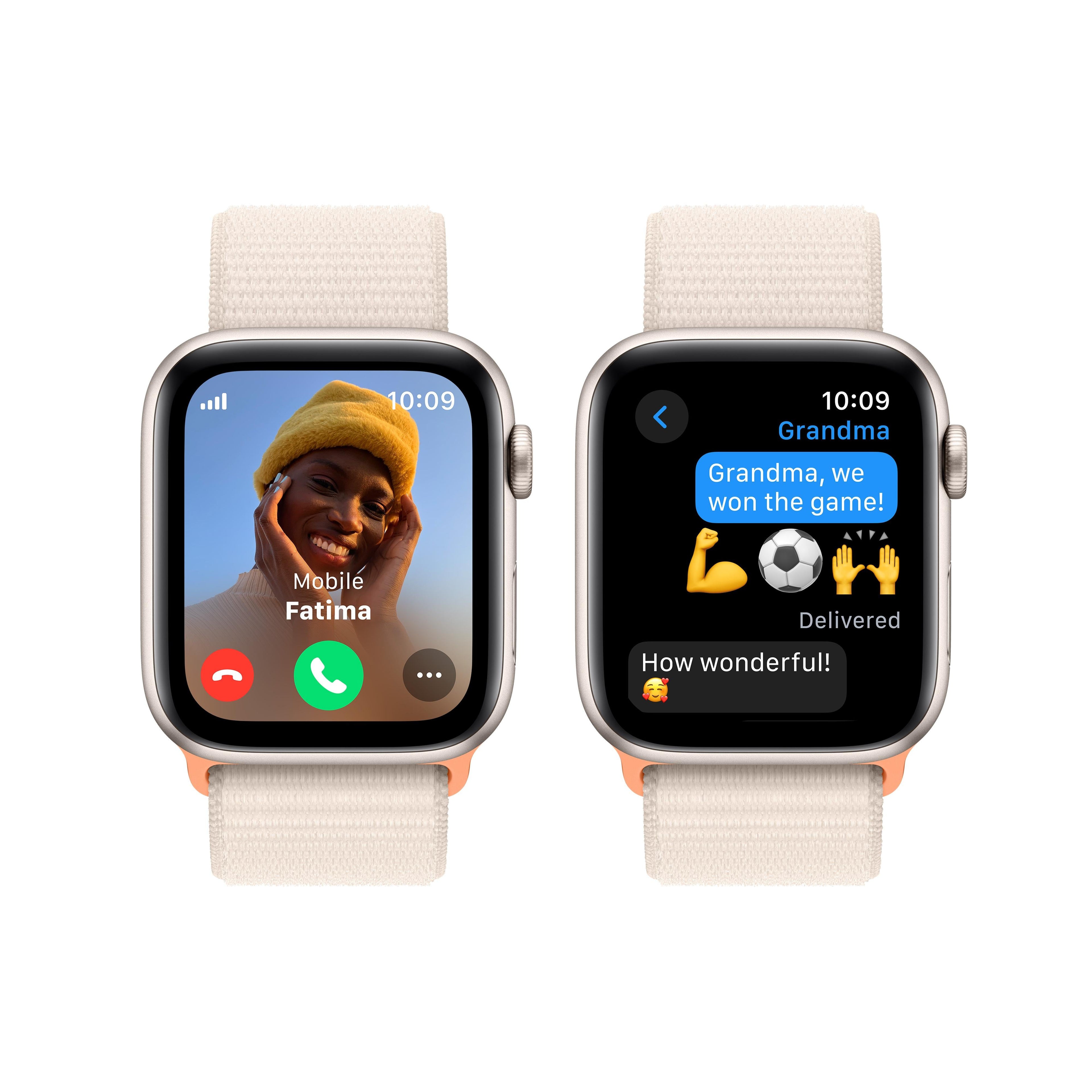 ساعة Apple Watch SE GPS + Cellular مقاس 44 مم مع هيكل Starlight من الألومنيوم وحزام Starlight الرياضي