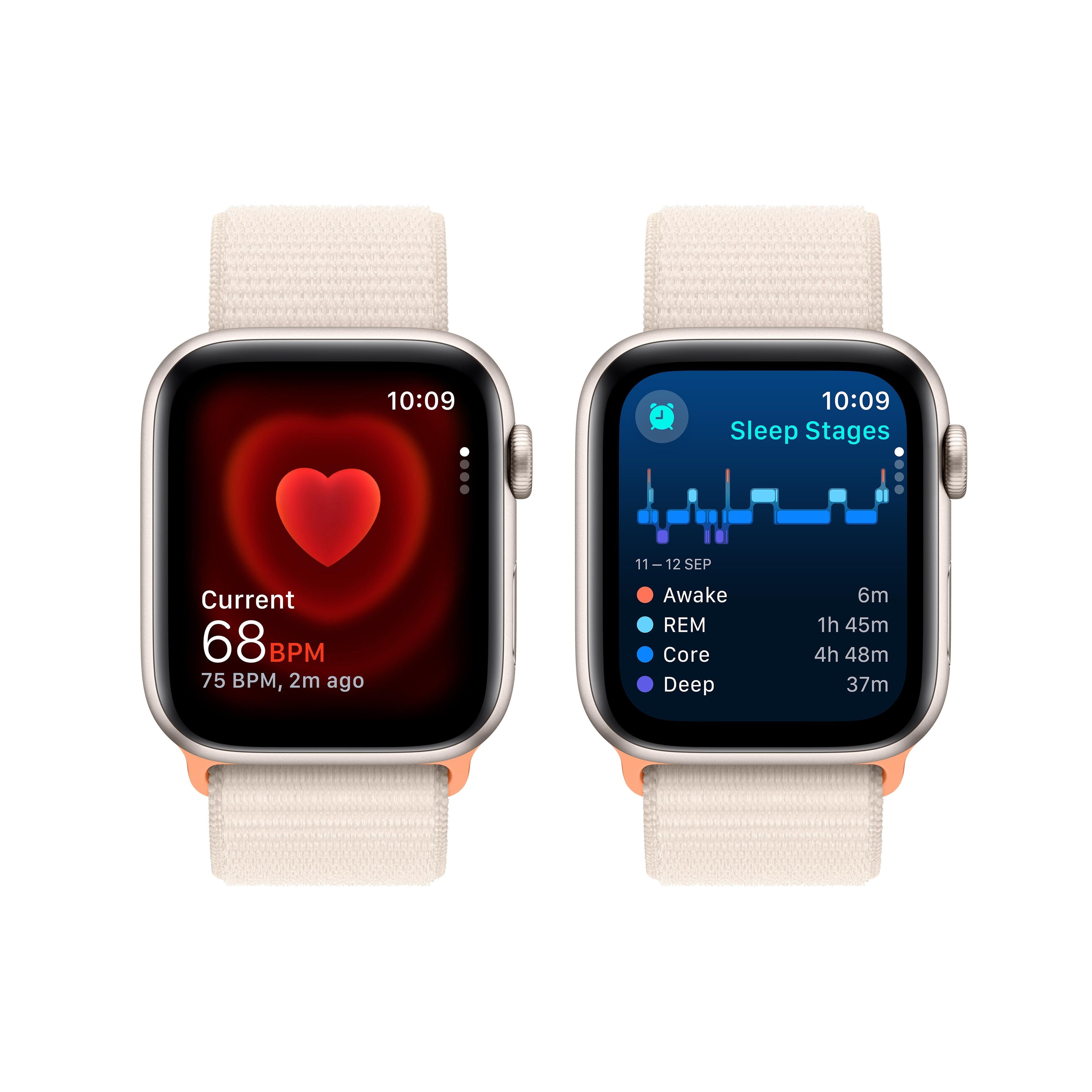 ساعة Apple Watch SE GPS + Cellular مقاس 44 مم مع هيكل Starlight من الألومنيوم وحزام Starlight الرياضي
