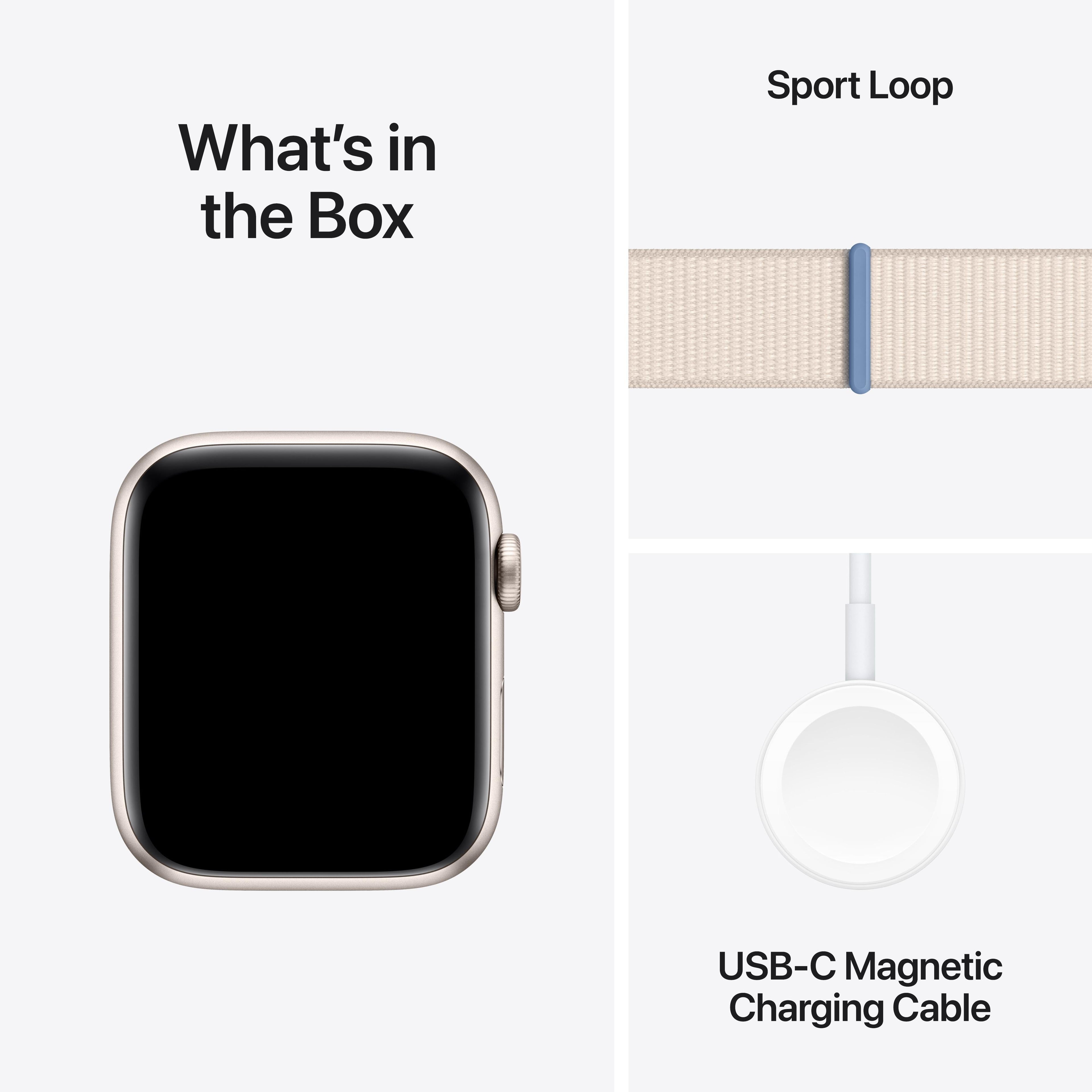 ساعة Apple Watch SE GPS + Cellular مقاس 44 مم مع هيكل Starlight من الألومنيوم وحزام Starlight الرياضي
