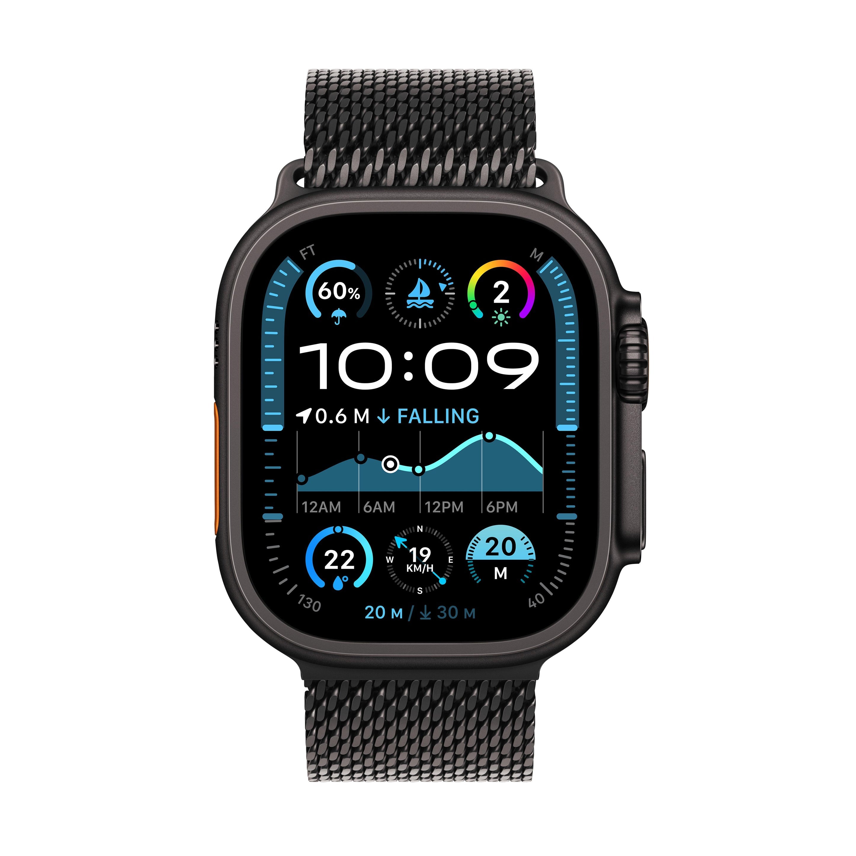 ساعة Apple Watch Ultra 2 GPS + Cellular مقاس 49 مم، هيكل من التيتانيوم الأسود مع حلقة سوداء 