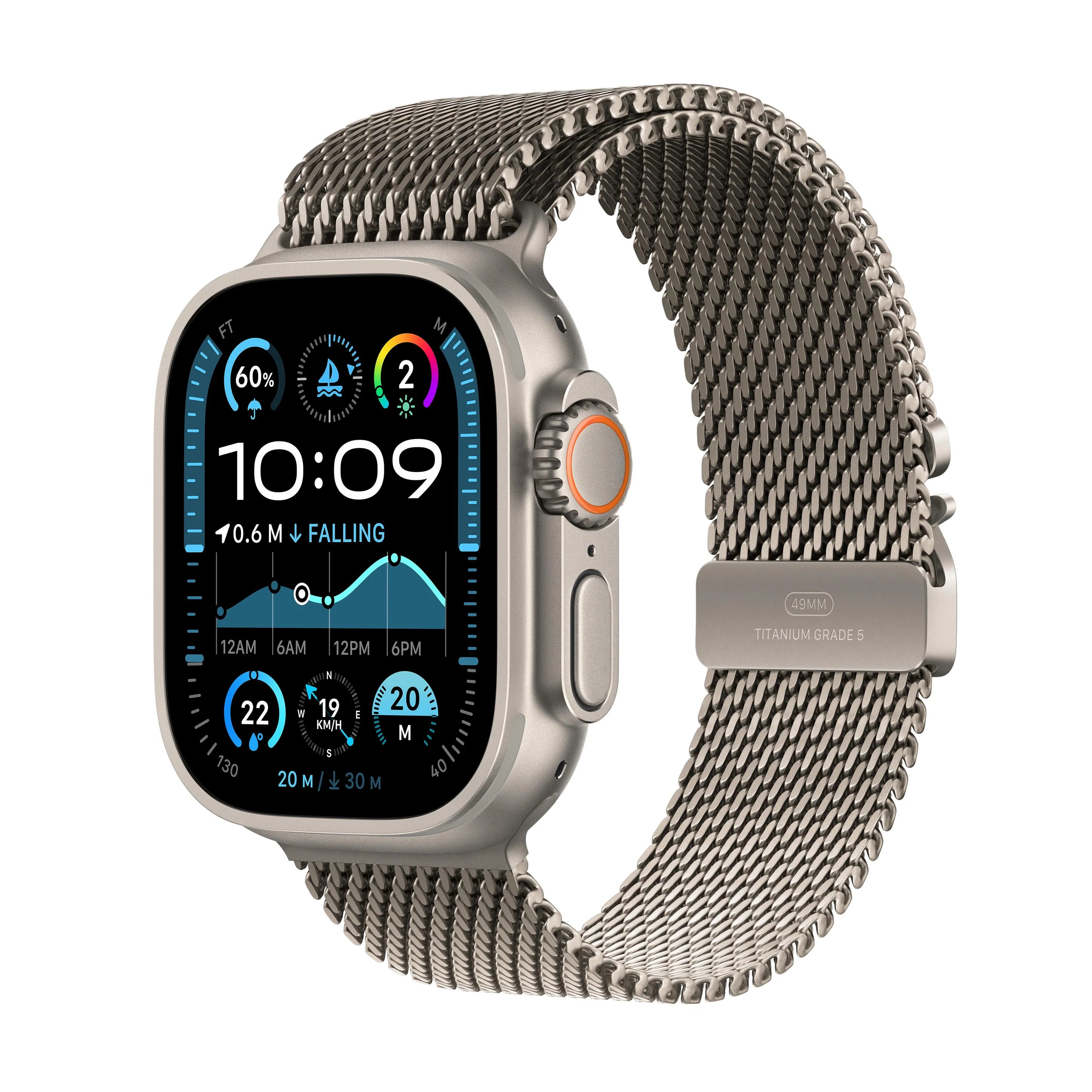 ساعة Apple Watch Ultra 2 GPS + Cellular مقاس 49 مم، هيكل من التيتانيوم الأسود مع حلقة سوداء 