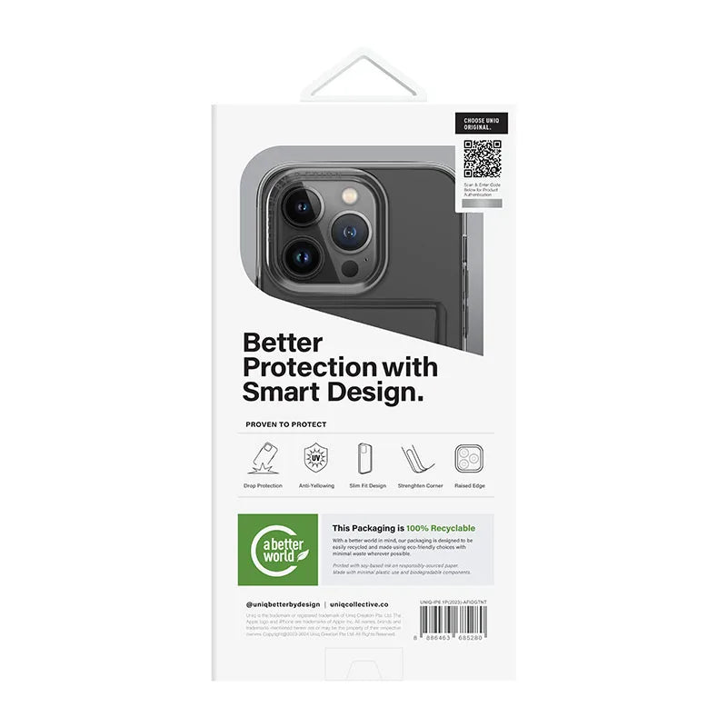 جراب هاتف UNIQ Air Fender ID Series لهاتف iPhone 15 Pro - رمادي داكن (رمادي ملون) 