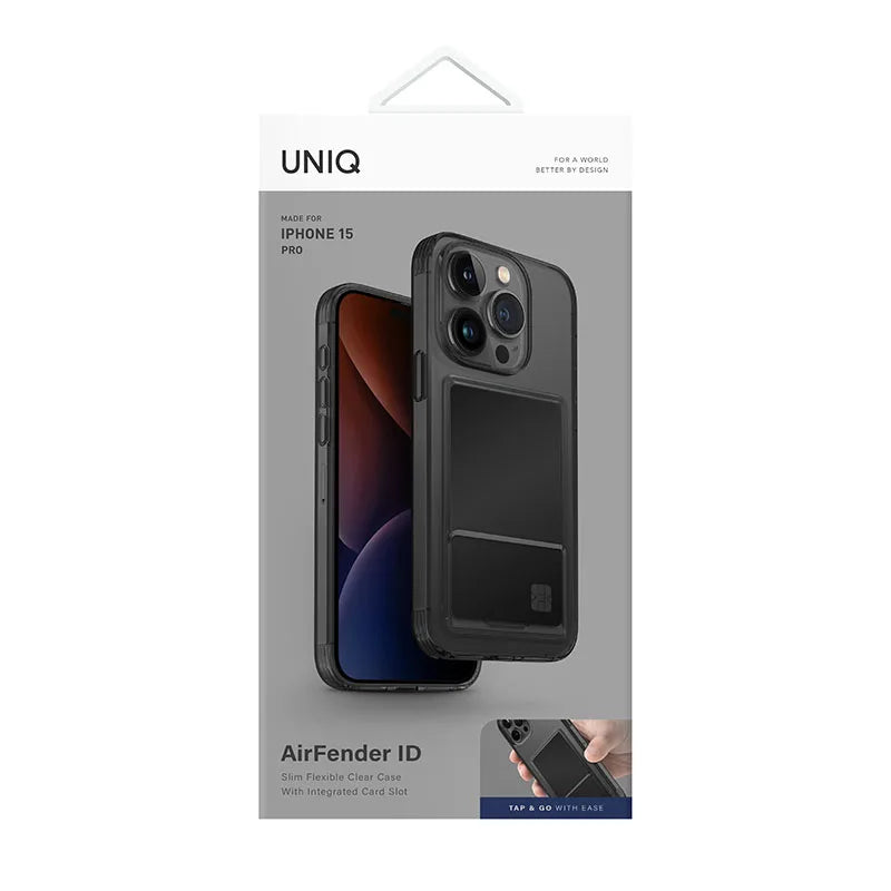 جراب هاتف UNIQ Air Fender ID Series لهاتف iPhone 15 Pro - رمادي داكن (رمادي ملون) 