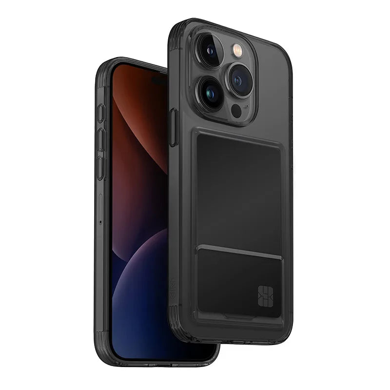 جراب هاتف UNIQ Air Fender ID Series لهاتف iPhone 15 Pro - رمادي داكن (رمادي ملون) 