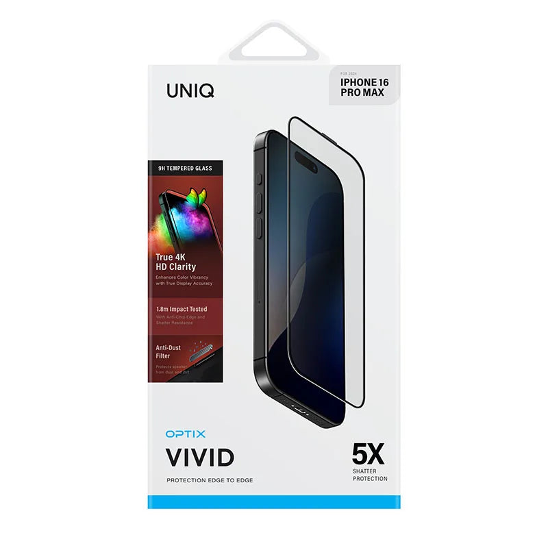 UNIQ Optix Vivid tempered glass with apliaktor for iPhone 16 Pro Max