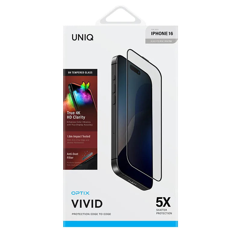 UNIQ Optix Vivid iPhone 16 6.1" clear tempered glass with applicator (UNIQ-IP6.1(2024)-VIVIDCLEAR)