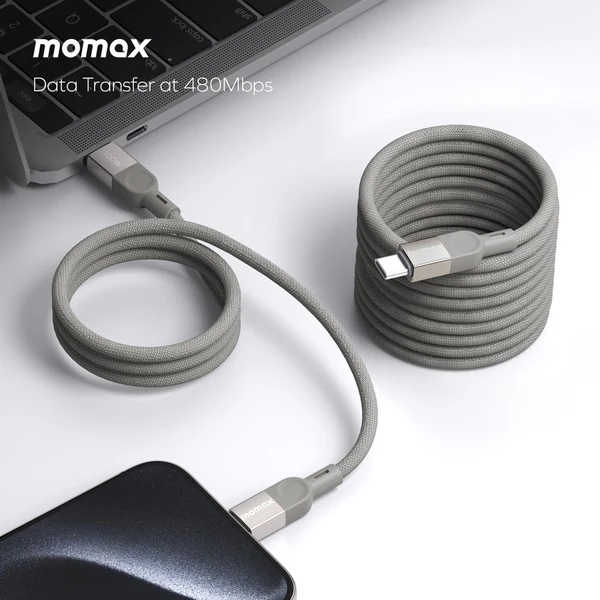كابل مغناطيسي Momax Elite Mag Link USB-c إلى USB-c بطول 1 متر من التيتانيوم