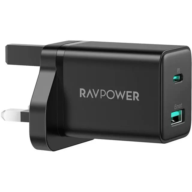 RAVPower RP-PC170 PD 30W Wall Charger – 1 USB-C, 1 USB-A, Black