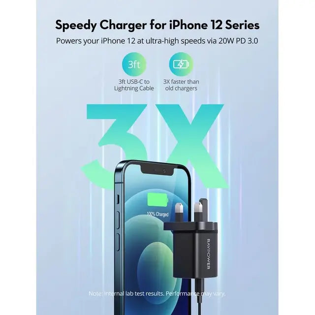 RAVPower RP-PC170 PD 30W Wall Charger – 1 USB-C, 1 USB-A, Black