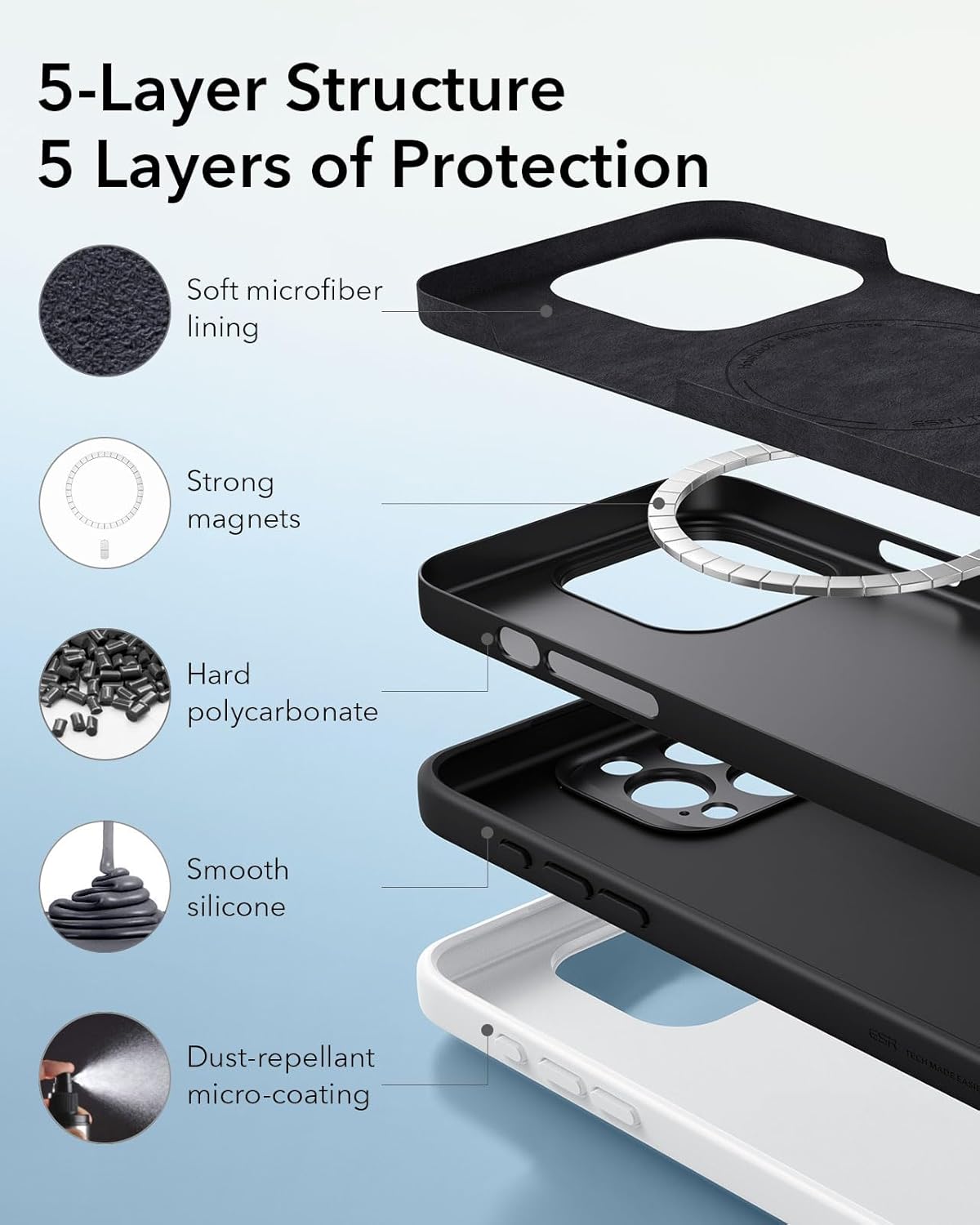 جراب ESR Cloud Slim Silicone MagSafe لسلسلة iPhone 16 Pro Max مع حماية للكاميرا - أسود