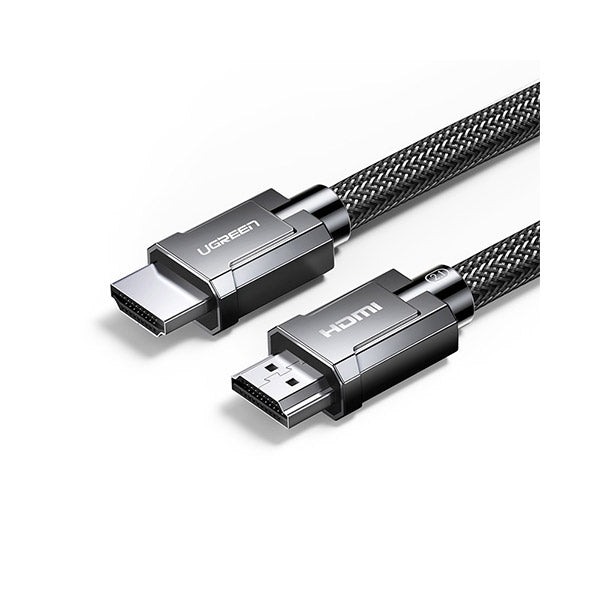 كابل HDMI 8K من يوجرين، ذكر إلى ذكر، مصنوع من سبيكة الزنك، مضفر باللون الرمادي، بطول 1.5 متر، أسود