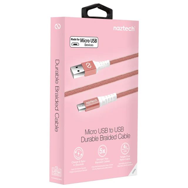 Naztech USB-A Male Cable - Micro USB Male, 1.2 Meters, Pink