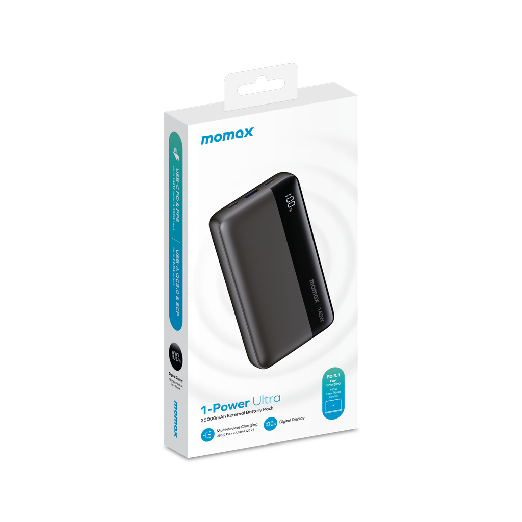 باور بانك موماكس 1-باور 25000 مللي أمبير/ساعة بتقنية PD وقوة 145 واط