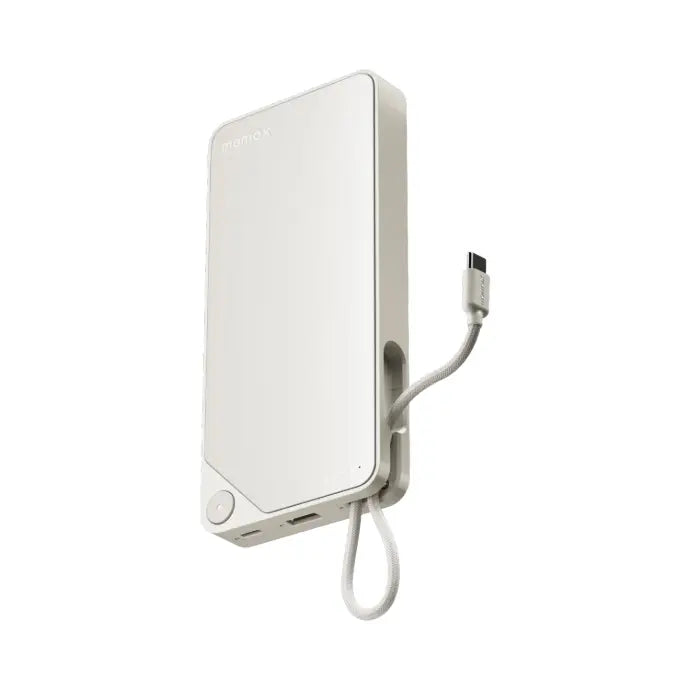 باور بانك موماكس 1-باور إكس 20000 مللي أمبير/ساعة مع كابل USB-C مدمج - أبيض