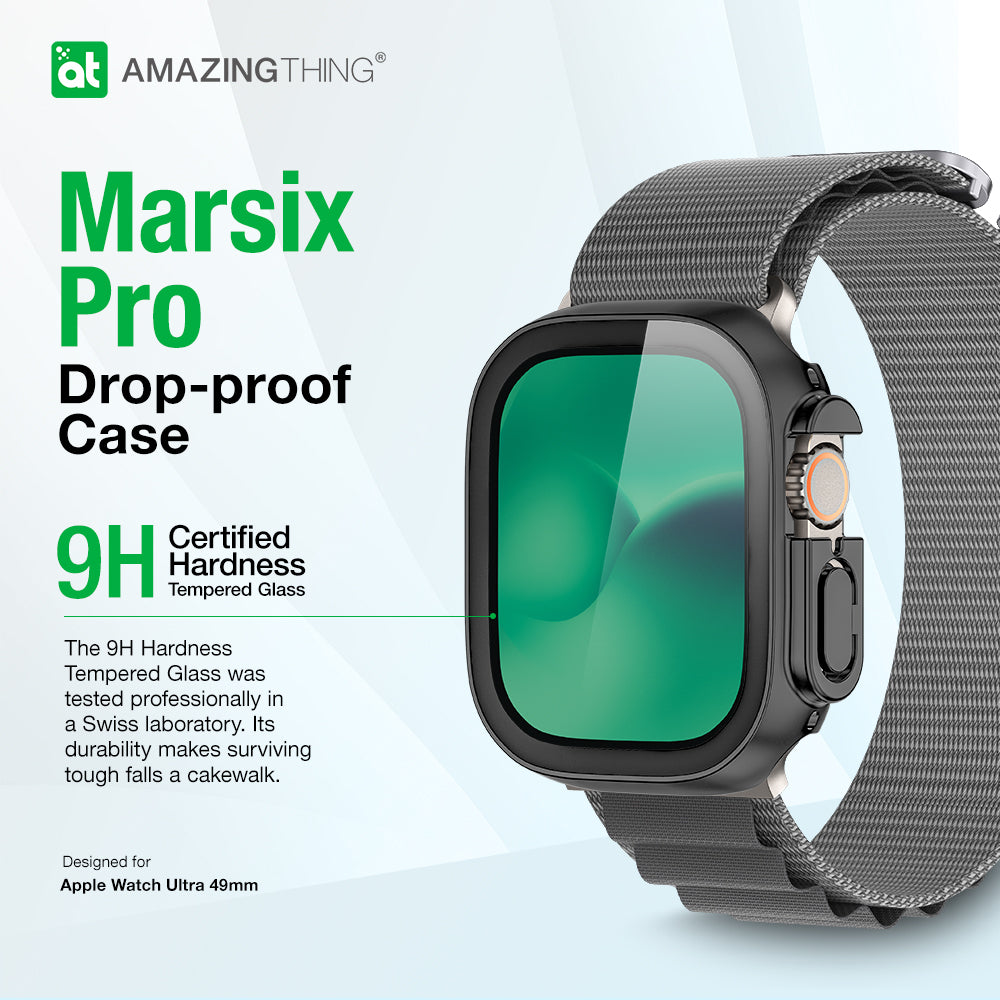 غطاء حماية Marsix Pro الرائع لساعة Apple Watch Ultra مقاس 49 مم مع واقي شاشة مدمج من الزجاج المقوى - رمادي فضائي