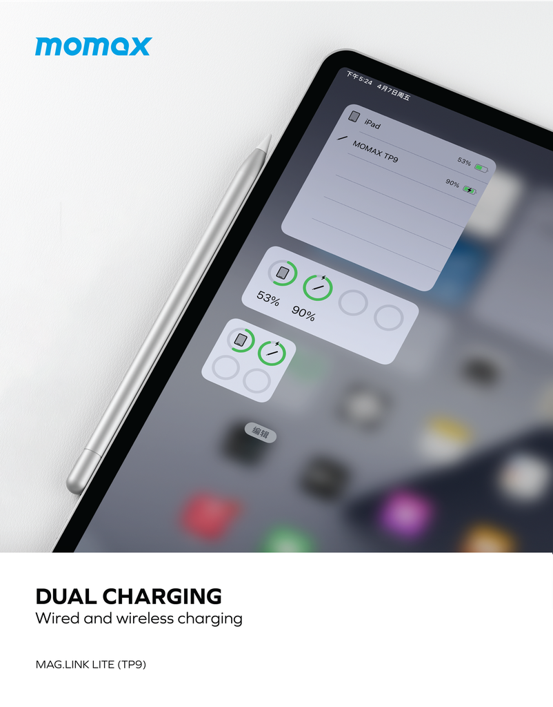 قلم موماكس ماج لينك لايت للشحن المغناطيسي النشط باللون الفضي