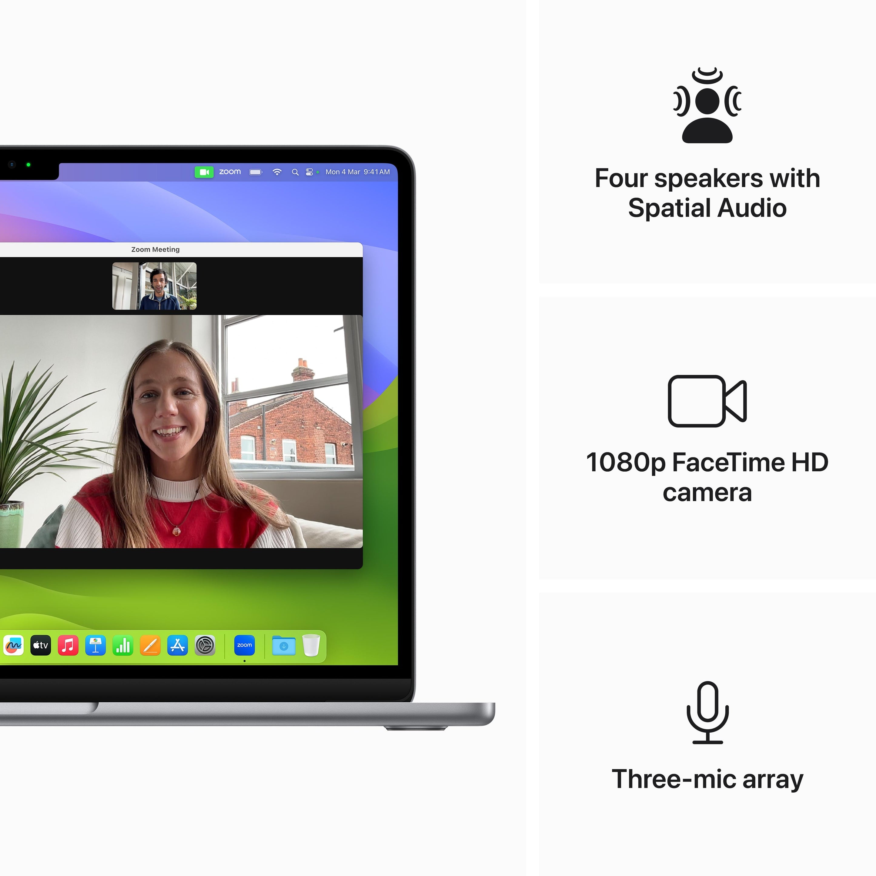 جهاز MacBook Air M3 مقاس 13 بوصة مزود بشريحة Apple M3 مع وحدة معالجة مركزية ثمانية النواة ووحدة معالجة رسومية ثمانية النواة 