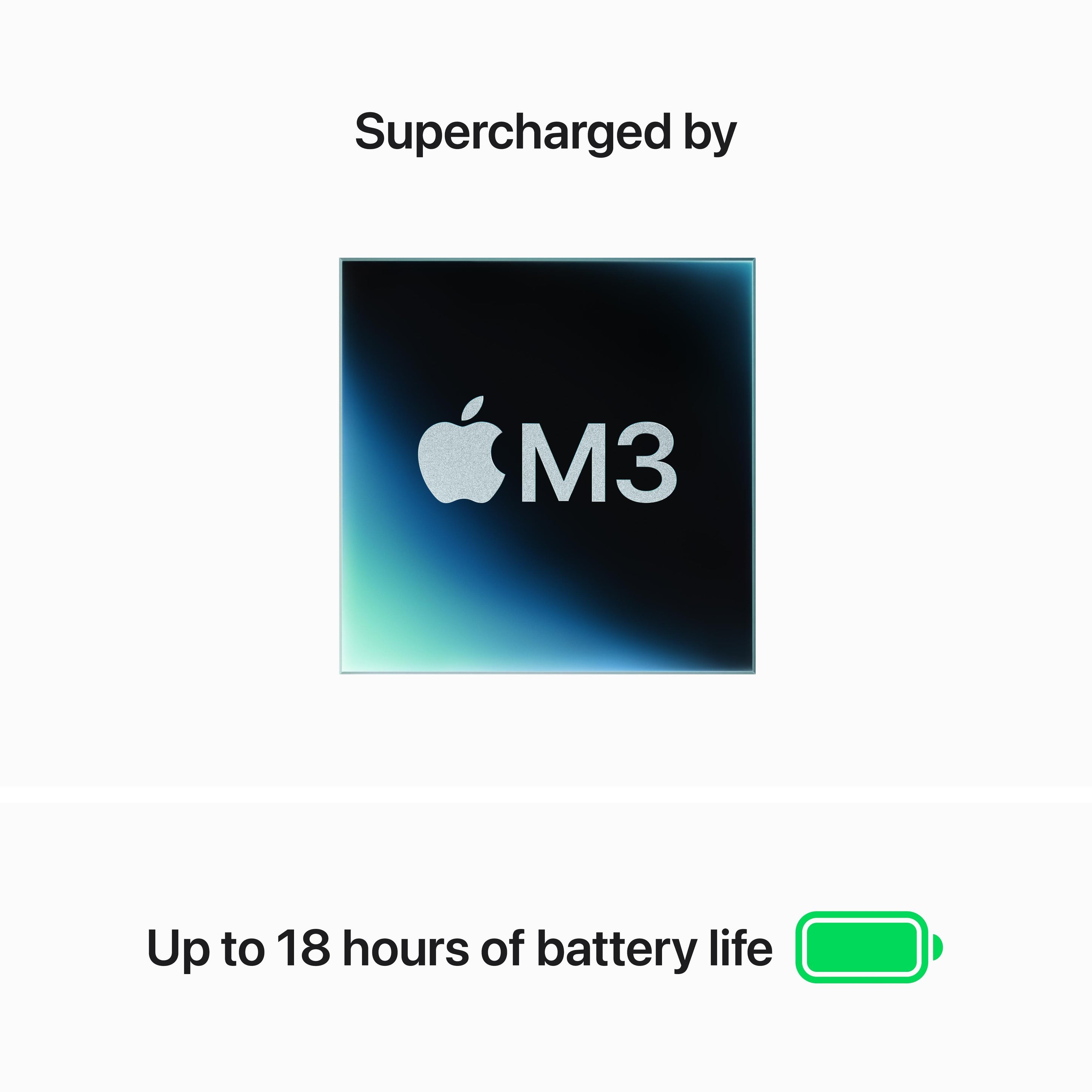 جهاز MacBook Air مقاس 15 بوصة مزود بشريحة Apple M3 مع وحدة معالجة مركزية ثمانية النواة ووحدة معالجة رسومية عشرة النواة 