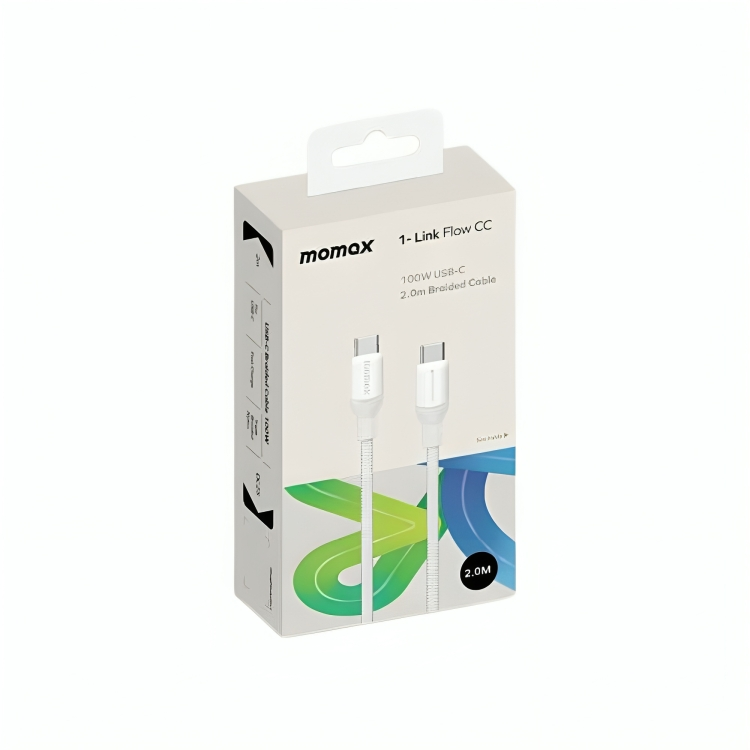 Momax 1-Link Flow CC USB-C to USB-C Braided Cable 2m 100W - White