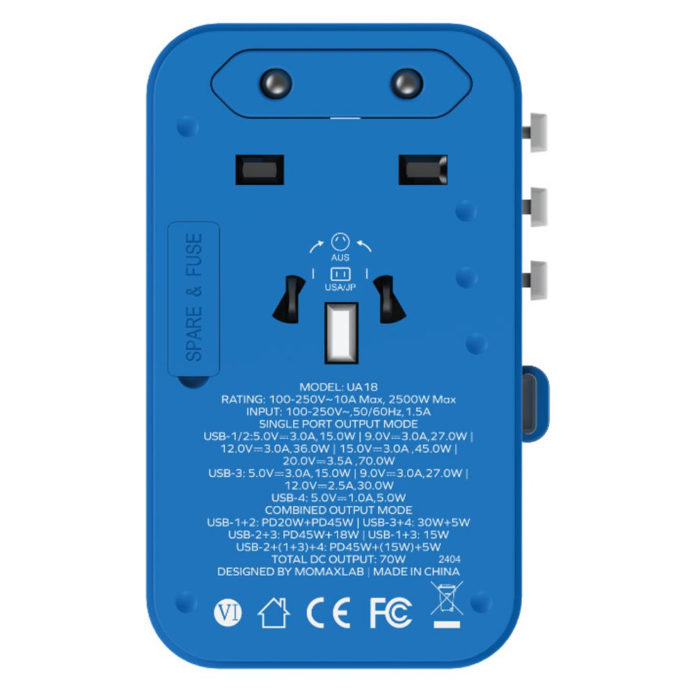 Momax GaN 70W 3-Port Power Strip and Charger with USB-C Cable