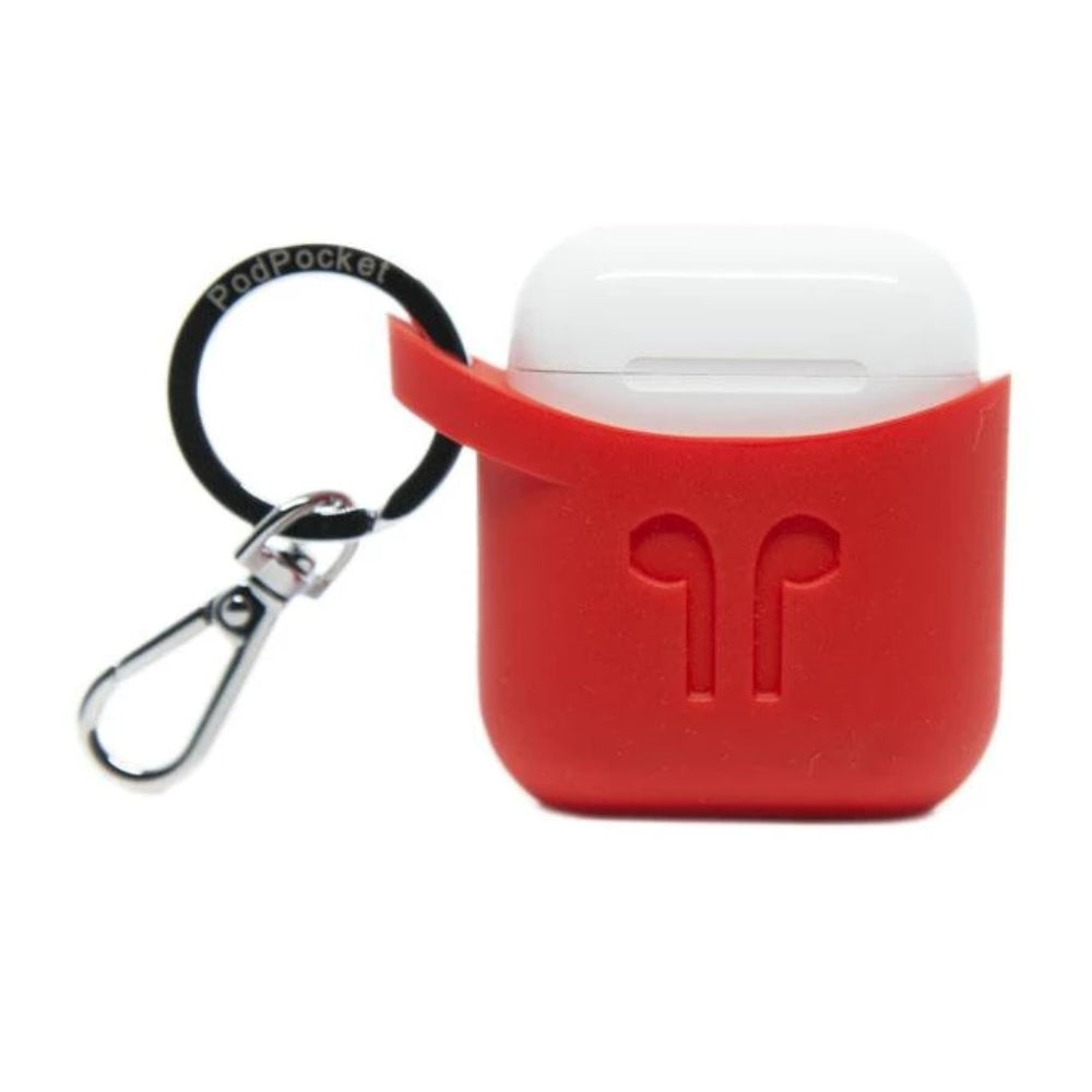 جراب سيليكون Pod Pocket لسماعات Apple AirPods باللون الأحمر المتوهج 