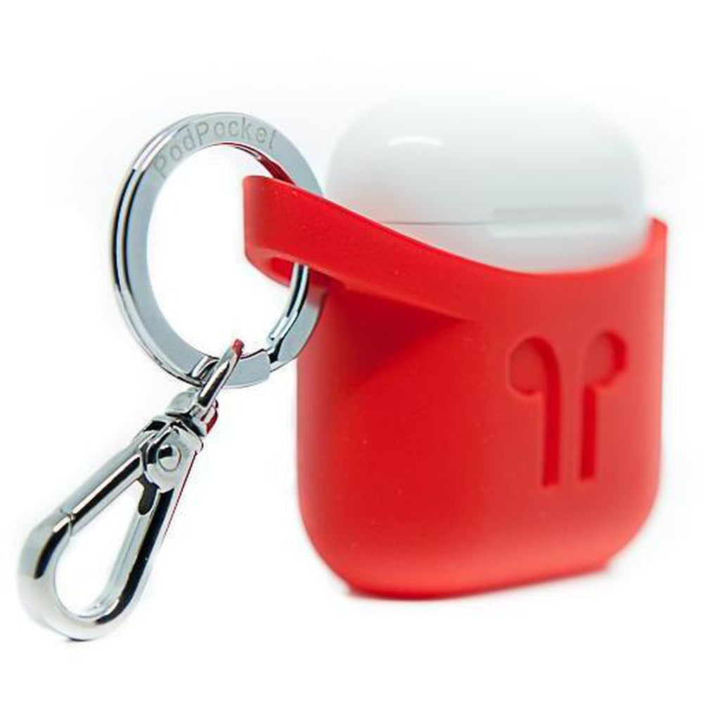 جراب سيليكون Pod Pocket لسماعات Apple AirPods باللون الأحمر المتوهج 