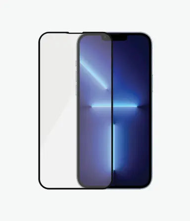 بانزر جلاس - آيفون 13 برو ماكس - إطار أسود من الحافة إلى الحافة مع واقي شاشة مضاد للميكروبات - شفاف