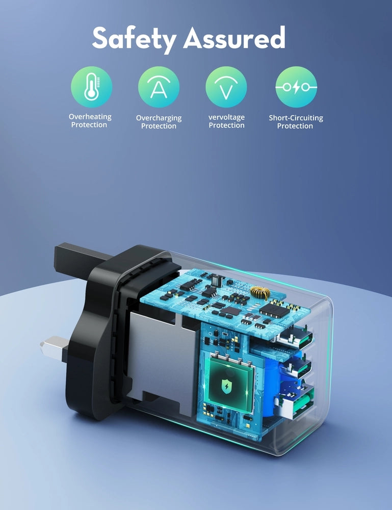 RAVPower PD Pioneer 3-Port 65W UK Wall Charger RP-PC172