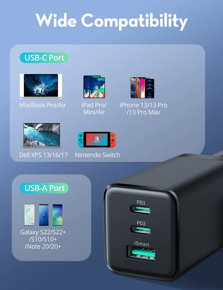 RAVPower PD Pioneer 3-Port 65W UK Wall Charger RP-PC172