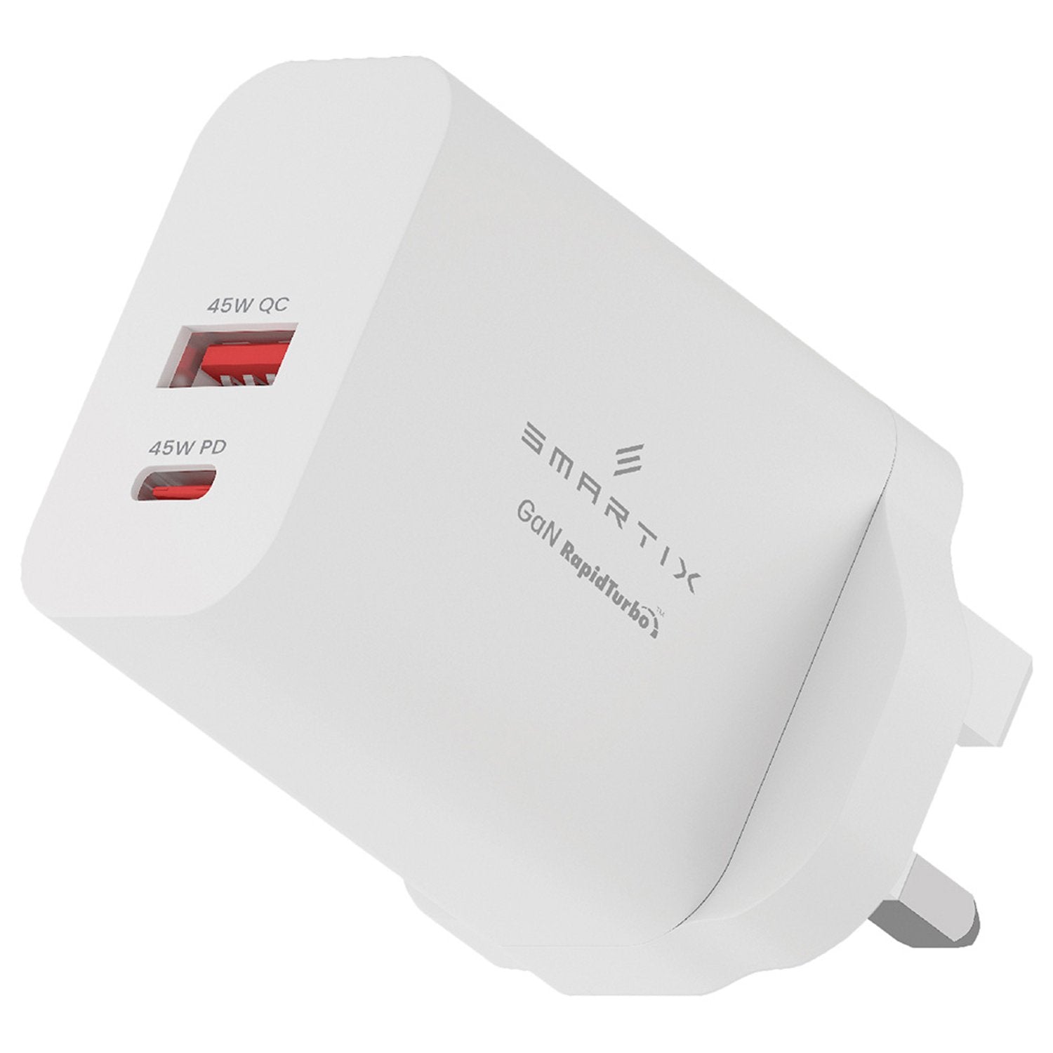محول حائط Smartix Premium UK بقدرة 45 وات GaN أبيض (الجيل الثاني)