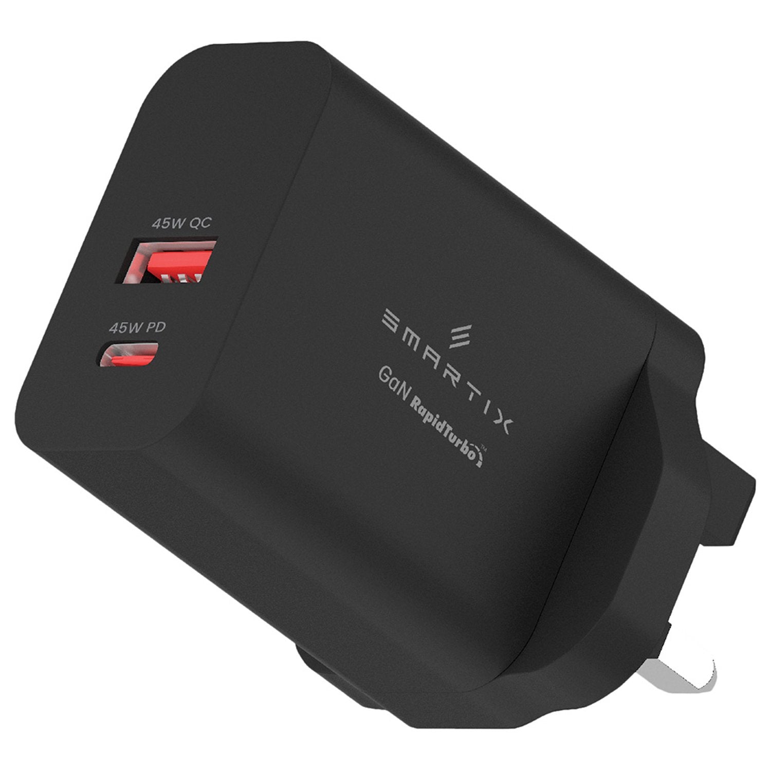 محول حائط Smartix Premium UK بقوة 45 واط GaN أسود