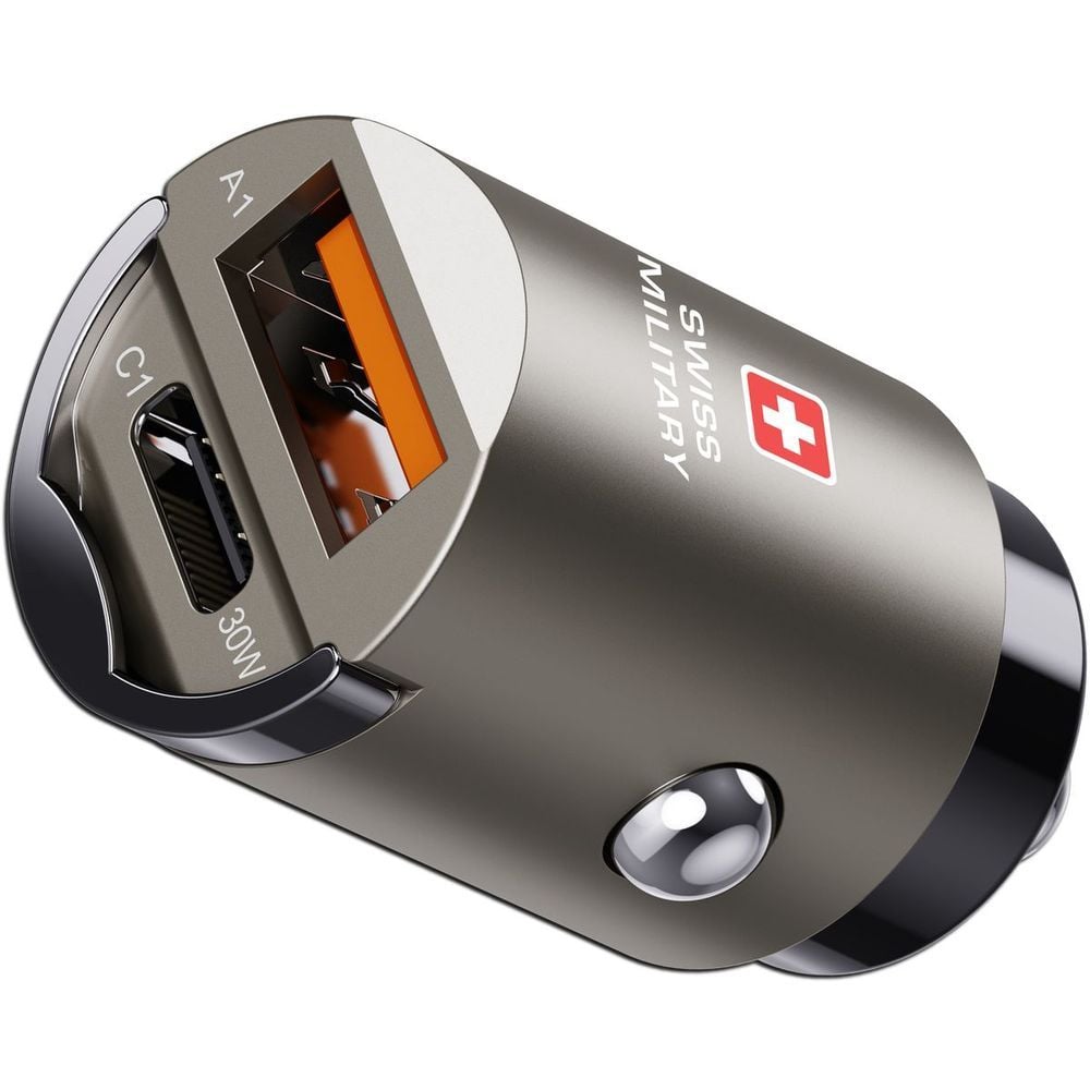Swiss Military 30W Car Charger, 1C1A, USB-C 0.5m Cable, Black