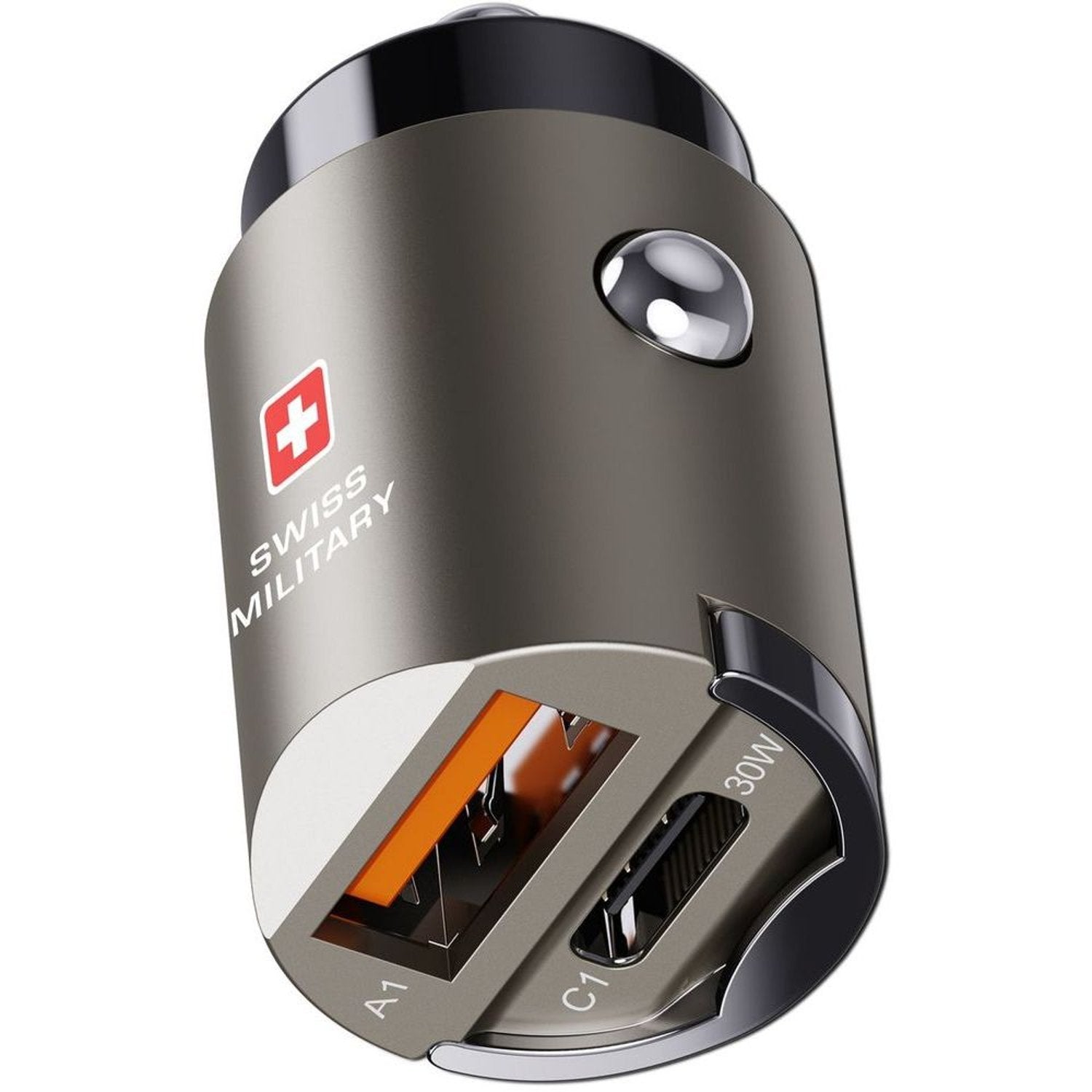 Swiss Military 30W Car Charger, 1C1A, USB-C 0.5m Cable, Black