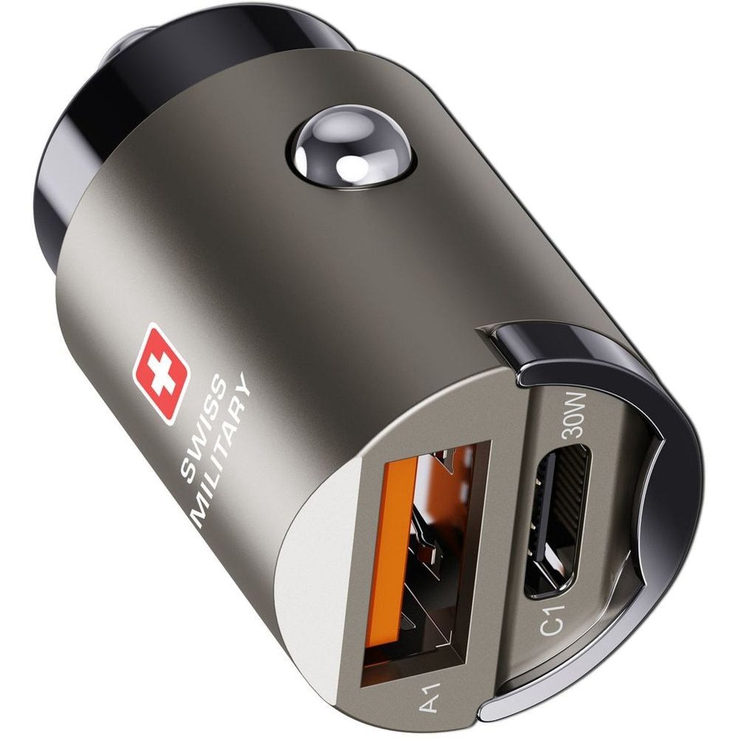 Swiss Military 30W Car Charger, 1C1A, USB-C 0.5m Cable, Black
