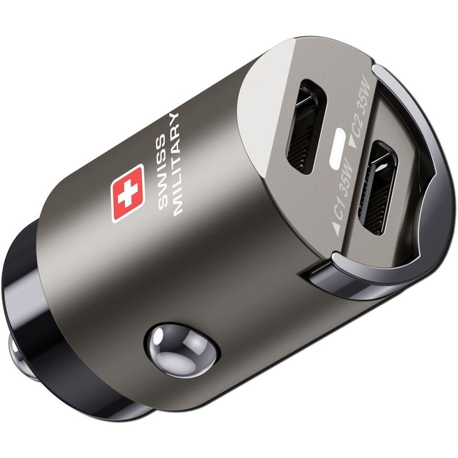 Swiss Military 35W Dual-Port Car Charger, 2C, USB-C 0.5m Cable, Black