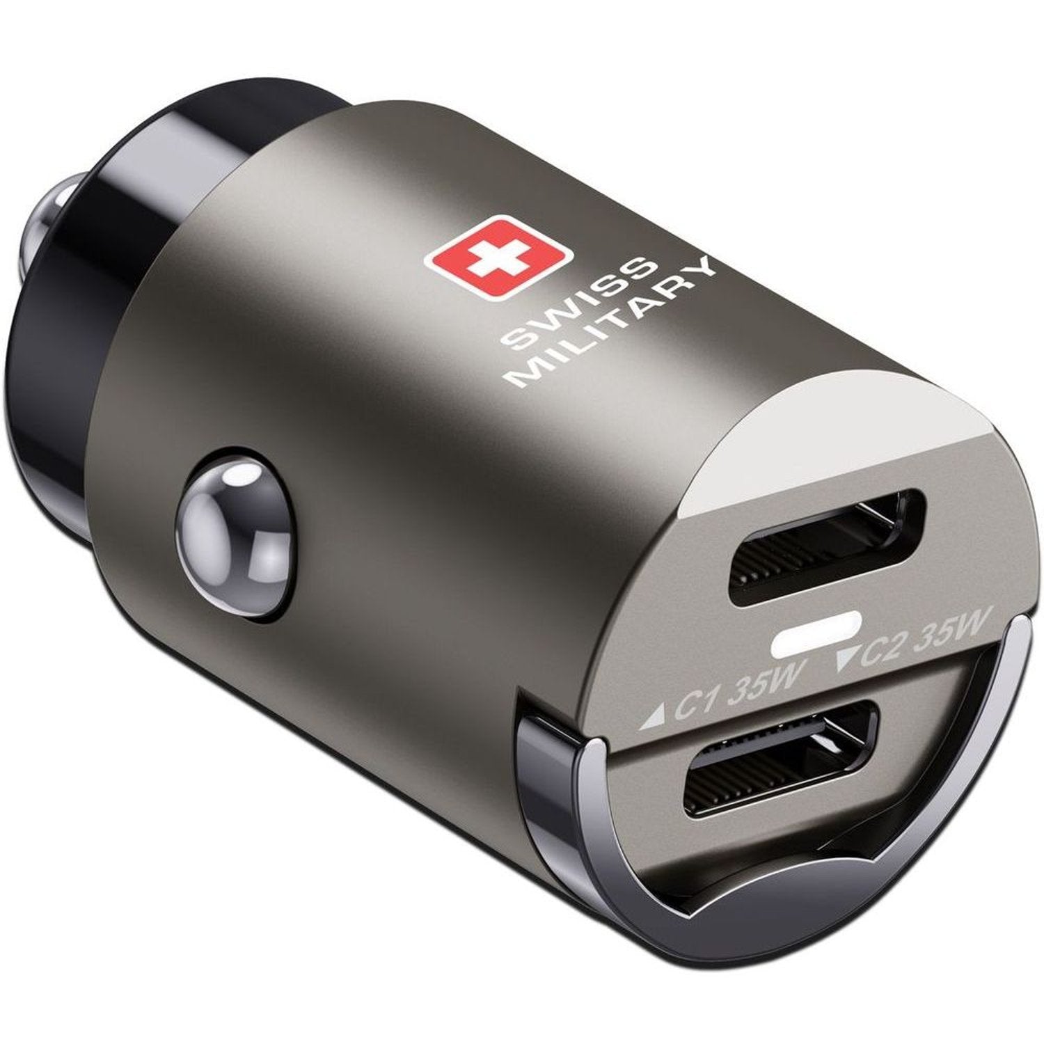 Swiss Military 35W Dual-Port Car Charger, 2C, USB-C 0.5m Cable, Black