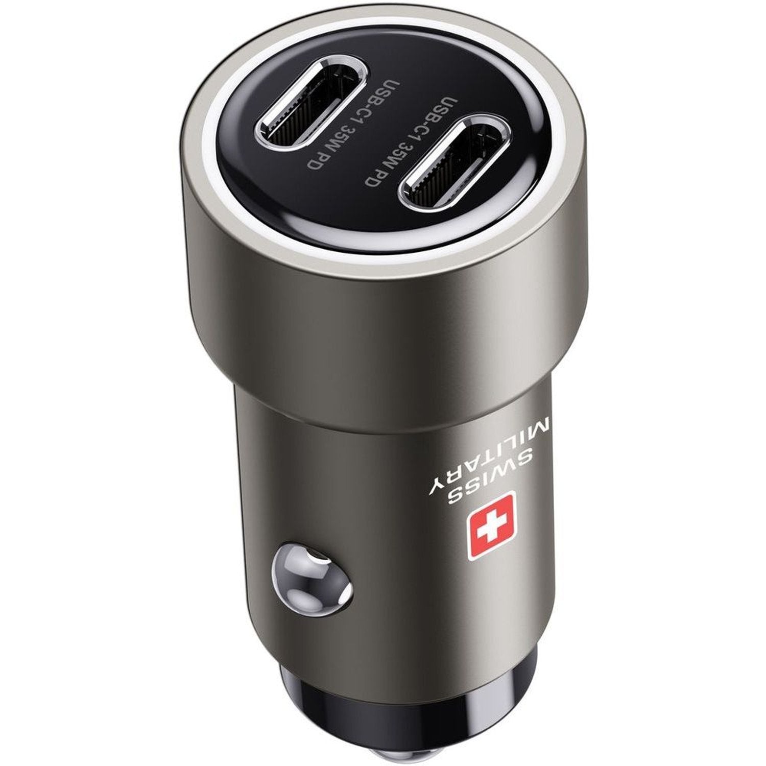 Swiss Military 70W Dual-Port Car Charger, 2C, USB-C 0.5m Cable, Black