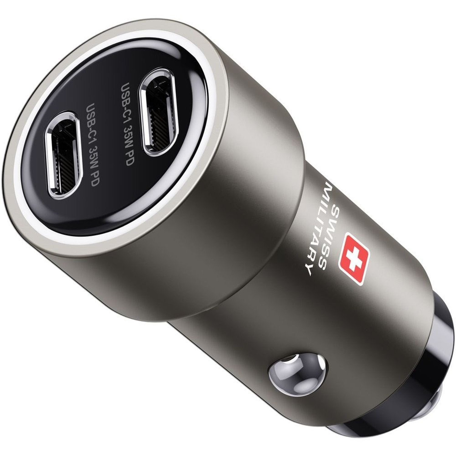 Swiss Military 70W Dual-Port Car Charger, 2C, USB-C 0.5m Cable, Black