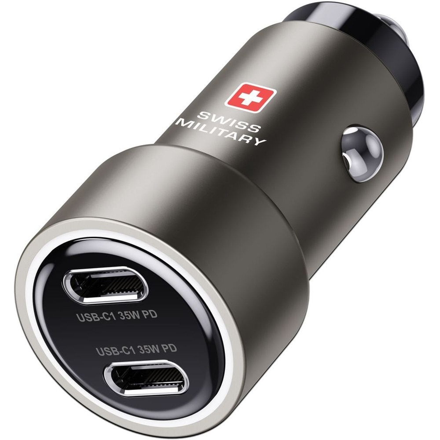 Swiss Military 70W Dual-Port Car Charger, 2C, USB-C 0.5m Cable, Black
