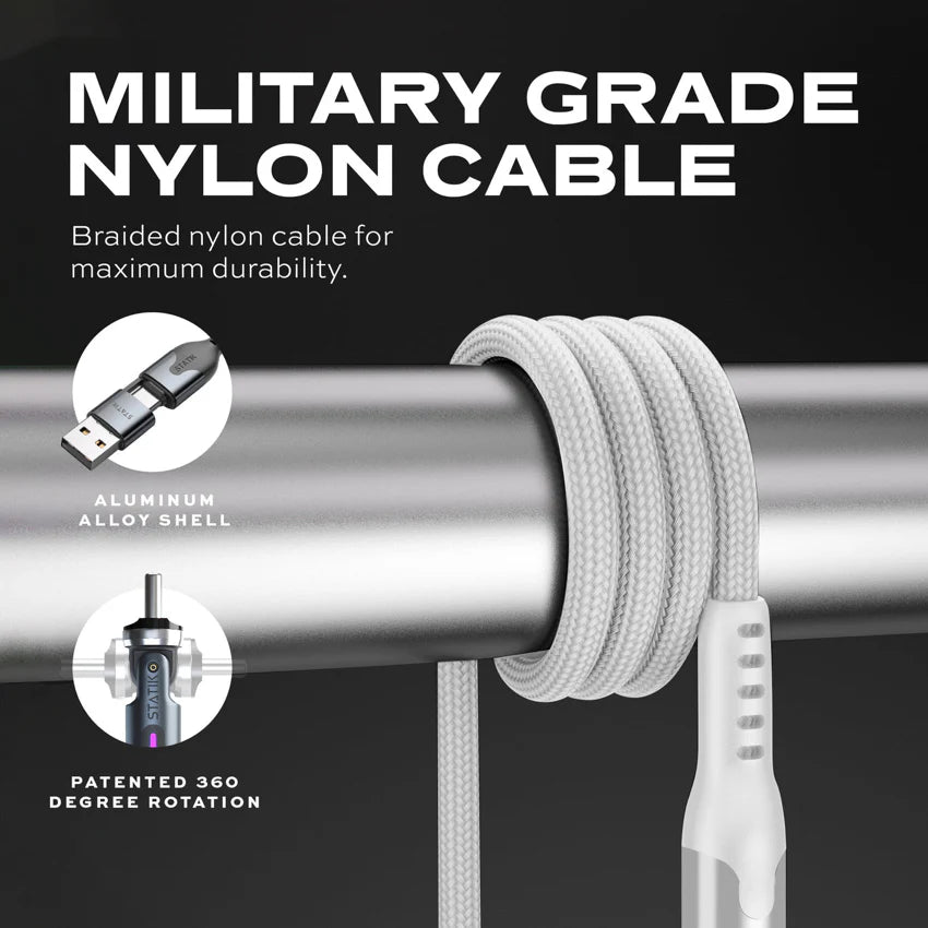 Statik PowerPivot Pro Nylon Braided 1M (3.3ft) Cable USB-C to USB-C White