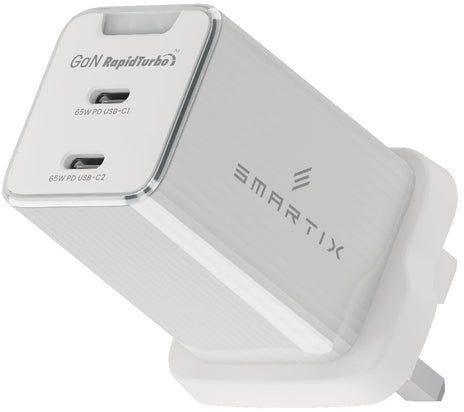 محول حائط Smartix Premium Compact UK بقدرة 65 وات GaN أبيض