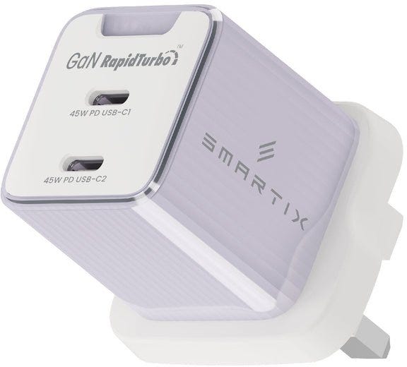 محول حائط Smartix Premium Compact UK بقدرة 45 واط GaN بنفسجي