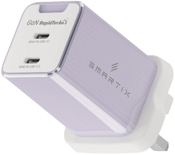 محول حائط Smartix Premium Compact UK بقدرة 65 واط GaN بنفسجي